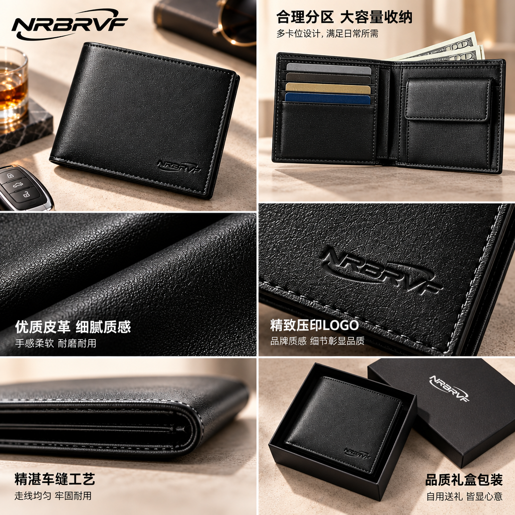 NRBRVF Men's Slim Bifold Leather Wallet — Classic Minimalist Front Pocket Everyday Carry for Men - product view 3