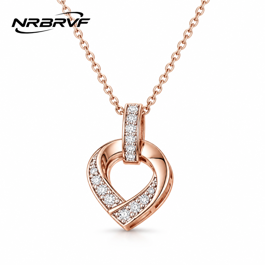 NRBRVF Rose Gold Pavé CZ Interlocking Ribbon Heart Pendant Necklace for Women - product view 4
